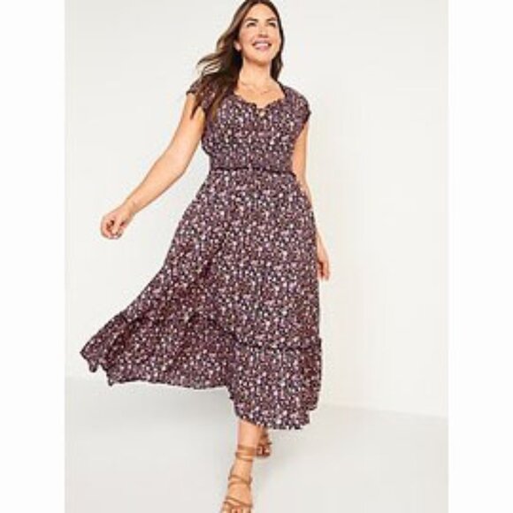 Old Navy "Short-Sleeve Waist-Defined Printed Midi Dress" medium, floral print - Picture 3 of 8